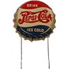Image 1 : Pepsi Embossed Die-Cut Tin Bottle Cap Display Sign.