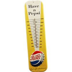 Pepsi Cola Embossed Tin Advertising Thermometer Sign.