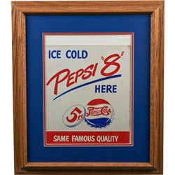 Pepsi Cola “Pepsi 8” Cardboard Sign In Frame.