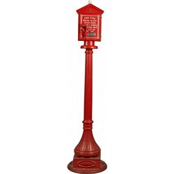 Gamewell Red Embossed Fire Alarm Box On Cast-Iron Stand