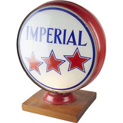 Imperial Light-Up Gas Pump Globe Top Sign On Wood Base.
