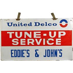 United Delco Double-Sided Porcelain Sign w/Top Bracket.