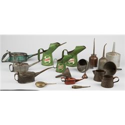 Lot Of 18 Assorted Oil Cans & Funnels.