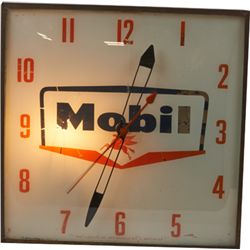 Mobil Light-Up Wall Clock w/Glass Dial Cover.