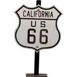California Route 66 Sign On 25” Metal Stand, Rare.