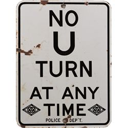 No U Turn Porcelain Street Sign w/2 Unusual AAA Logos.