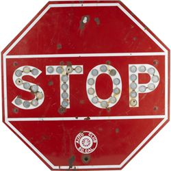 “STOP” Red & White Metal Porcelain Octagonal Road Sign.