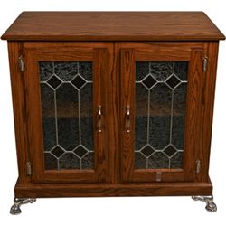 Oak & Glass Clawfoot Double Slot Machine Stand.