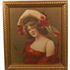 Image 1 : Lady In Red Silk Pillow Cover In Ornate Frame.