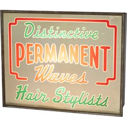 Permanent Waves Glass, Mirrored Light-Up Sign In Metal.