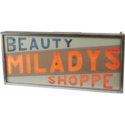 Miladys Beauty Shoppe Glass Light-Up Sign.