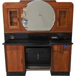Beauty Salon Station w/Sink, Mirror, & Cabinets.