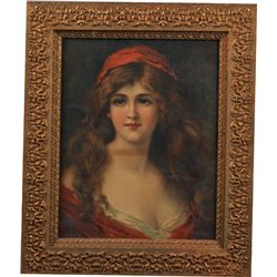 Pretty Debutante Lady In Red Clothing Litho. Print.