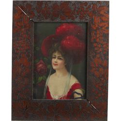 Pretty Debutante Lady In Victorian Style Red Clothing.