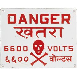 Danger 6600 Volts Red & White Porcelain Sign.