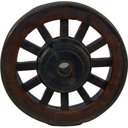 Early Wooden Wagon Wheel w/wood spokes, iron ring.