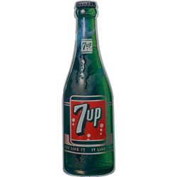 7 Up Embossed Die-Cut Tin Bottle Advertisement Sign.