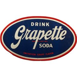 Drink Grapette Soda Oval Embossed Self-Framed Tin Sign.