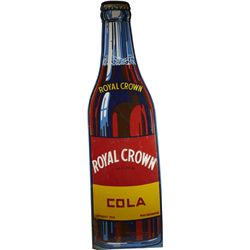 Large Royal Crown Cola Die-Cut Embossed Tin Bottle Sign