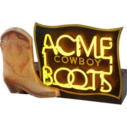 Acme Cowboy Boots Neon Sign w/Plastic Figural Cowboy.
