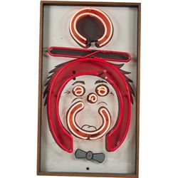 Figural Clown Face Neon Wall Sculpture In Wood Frame.