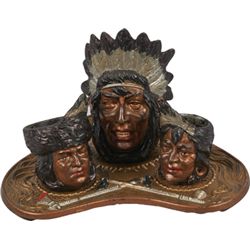 Cast Iron Indian Theme Smoking Set.