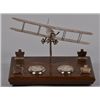 Image 1 : Silver Plated Desktop Biplane Inkwell Set On Wood Base.