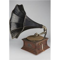 Victor Type M Phonograph w/Horn On Stained Oak Cabinet.