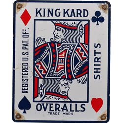 King Kard Overalls Porcelain Sign, Rare 10” x 8”.