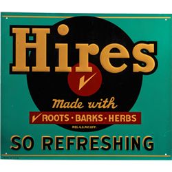 Hires Root Beer Embossed Tin Advertisement Sign.