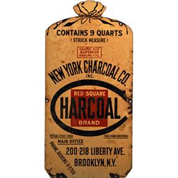 Red Square Charcoal Metal Porc. Advertisement Sign.