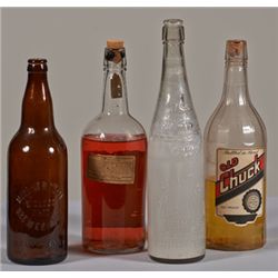 Lot Of 4 Early Glass Liquor Bar Bottles.
