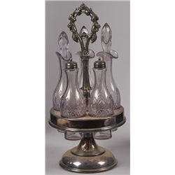 Silver Plated Cruet Set w/5 Matching Glass Bottles.
