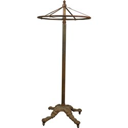 Brass & Cast Iron Clothing Rack On Rolling Base.