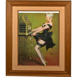 Gil Elvgren “Jackpot” Pin Up Print On Canvas In Frame.
