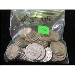 $5 Face of 90% US Silver Dimes - 50 Coins