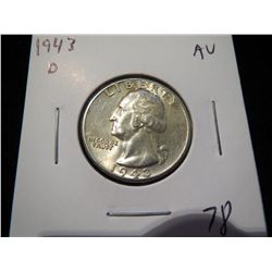 1943D Washington Silver Quarter - AU