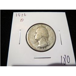 1936D Washington Silver Quarter - better date