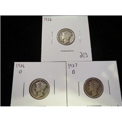 Mercury Dimes: 1926S, 1926D & 1927d