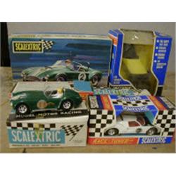 FIVE BOXED RACING CARS, SCALECTRIX RACE 