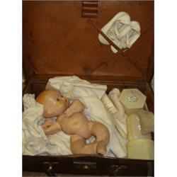 SMALL LEATHER CASE CONTAINING DOLL, BABY 