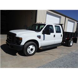 2008 FORD F350 XL CREW CAB FLATBED TRUCK, S/N 1FDWW36R58ED32879, 6.4L diesel, A/T, A/C, 9' steel bod
