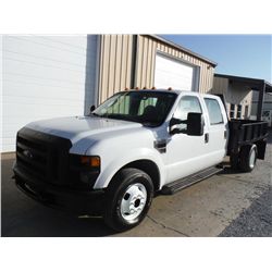 2008 FORD F350 XL CREW CAB FLATBED TRUCK, S/N 1FDWW36RX8ED74786, 6.4L diesel, A/T, A/C, 9' steel bod