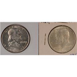 LOT of (2) BU SILVER HALF DOLLARS, 1958-D & 1964