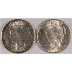 LOT OF (2) PEACE SILVER DOLLARS 1922-S AU, 1923 MS62