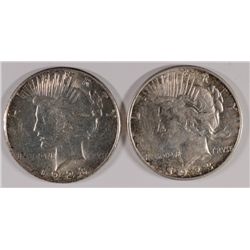 LOT OF (2) PEACE SILVER DOLLARS 1923-D AU, 1923-S AU