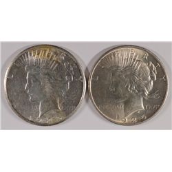 LOT OF (2) PEACE SILVER DOLLARS 1925 MS62, 1925-S AU 58