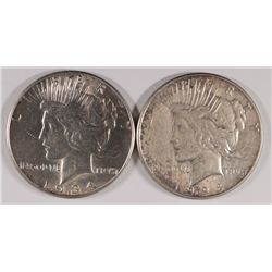 LOT OF (2) PEACE SILVER DOLLARS 1928-S AU, 1934 AU