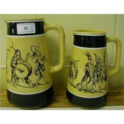 Two Graduated Jugs, decorated processions of court jesters and musicians...