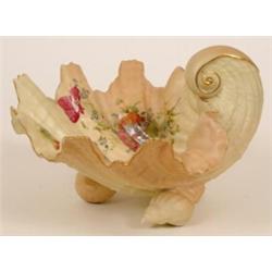 A Royal Worcester Shell Dish, painted flowers, on three shell supports, printed G 971  See illust...